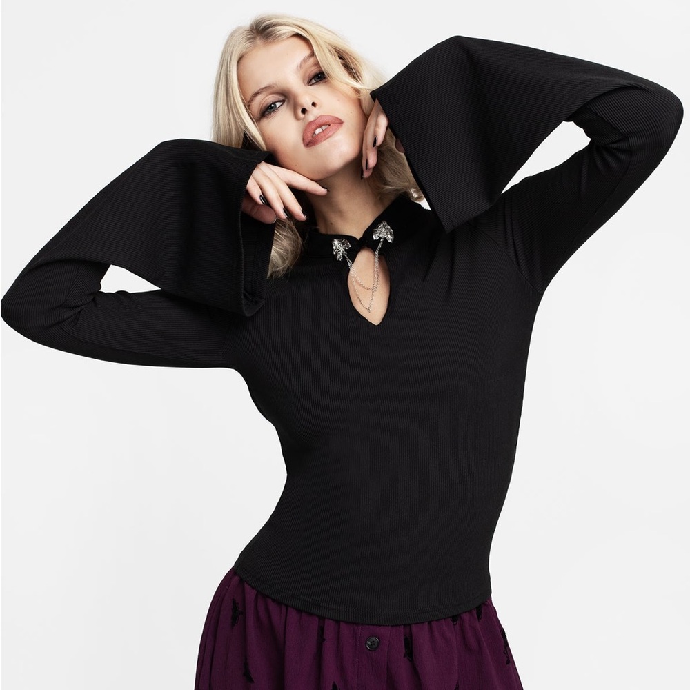 Styx Moth Choker Collar Flare Sleeve Top - size US 10/ UK 14